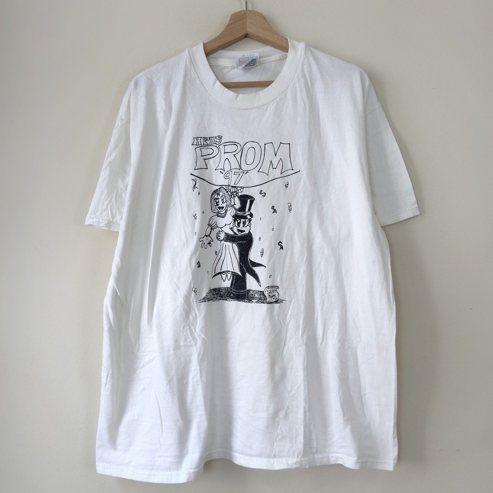 Vintage 90's Highland Park High School 1997 Prom Dance Art White Tee Shirt - XL